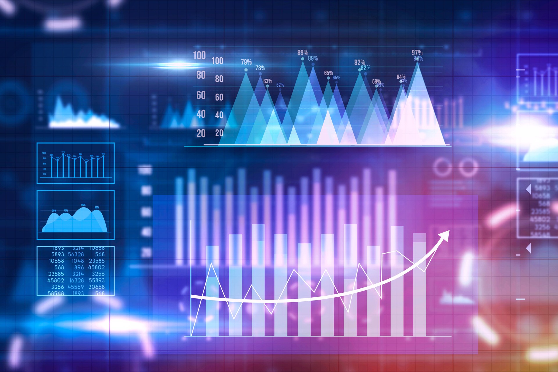 Sales data and economic growth chart. Business strategy. Abstract icon. Digital marketing. Futuristic business investment information technology